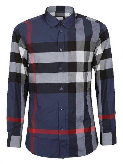 Shop Burberry Checked Shirt In Carbon Blue Ip Check