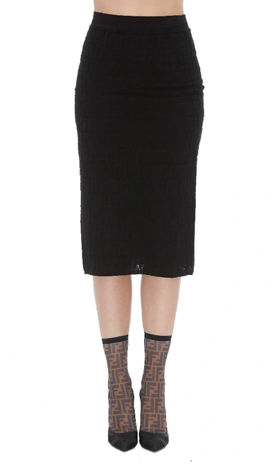 Shop Fendi Midi Skirt In Black