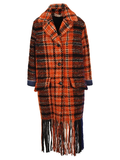 Shop Marni Check Tweed Coat In Carrot