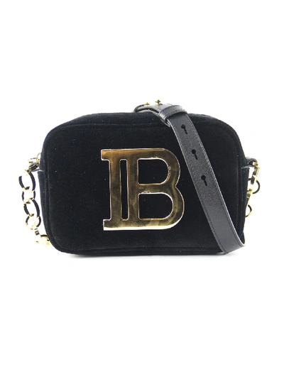 Shop Balmain Black Velvet Shoulder Bag In Nero