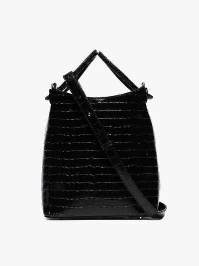 Shop Elleme Black Vosges Mock Croc Leather Shoulder Bag