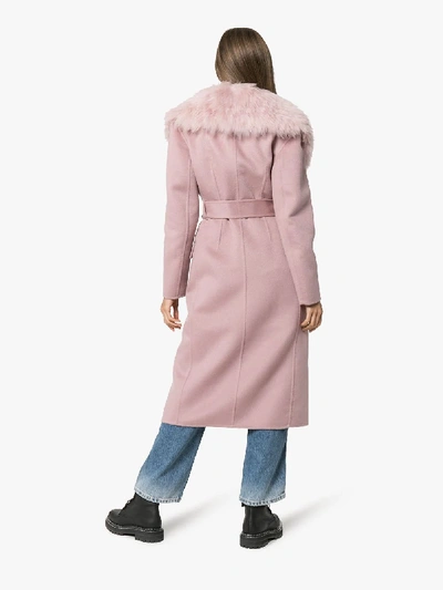Shop Prada Belted Cashgora Coat In Pink