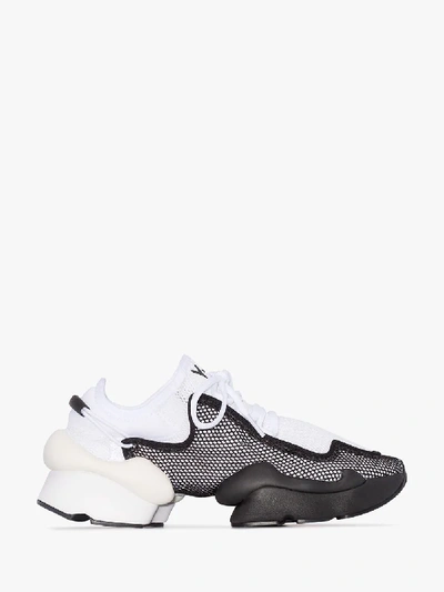 Shop Y-3 Black Ren Contrast Mesh Leather Sneakers In White