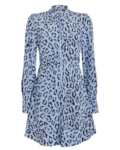 Shop A.l.c Marcella Zip-front Silk Leopard Dress In Blue-med