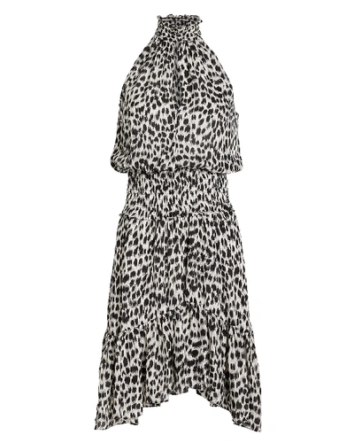 Shop A.l.c Cody Leopard Crepe Dress In Blk/wht