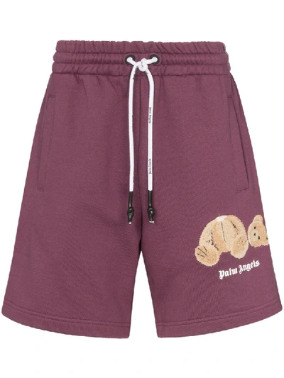 Shop Palm Angels Kill The Bear Embroidered Track Shorts In Purple