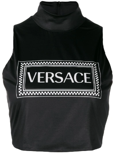 Shop Versace 90s Vintage Logo Print Crop Top In Black