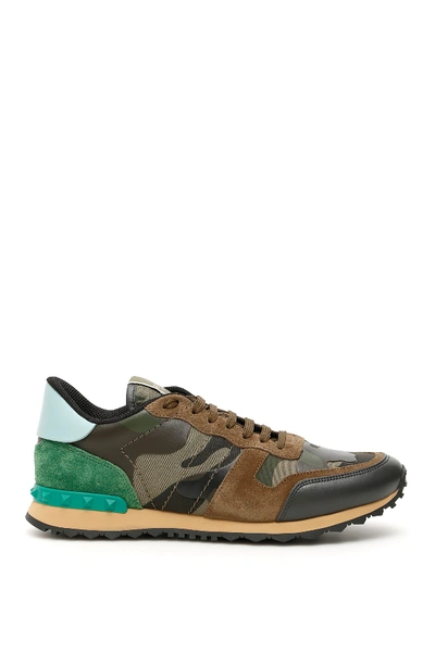 Shop Valentino Camouflage Rockrunner Sneakers In A Gr Br Wo A Gr Grigio Turquois Beige (green)