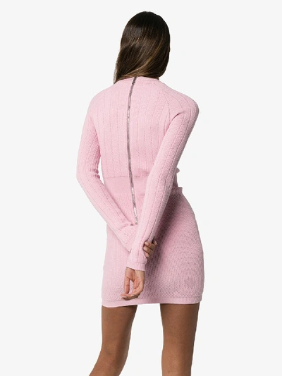 Shop Balmain Button-embellished Knit Mini Dress In Pink