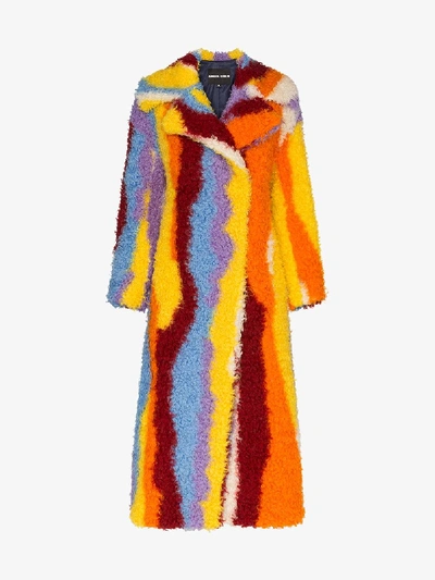 Shop Angel Chen Striped Long Coat In Multicolour