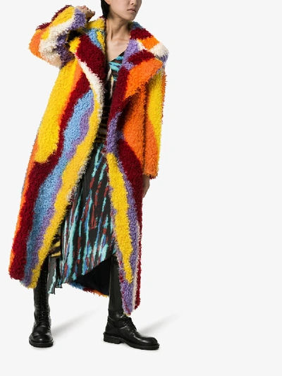 Shop Angel Chen Striped Long Coat In Multicolour