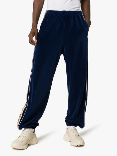 Shop Gucci Interlocking G Stripe Track Trousers In Blue