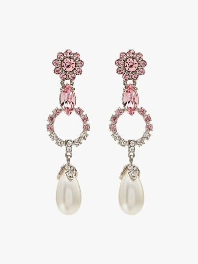 Shop Miu Miu Pink Crystal Drop Earrings In White/ Light Rose