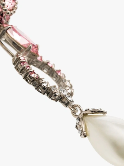 Shop Miu Miu Pink Crystal Drop Earrings In White/ Light Rose