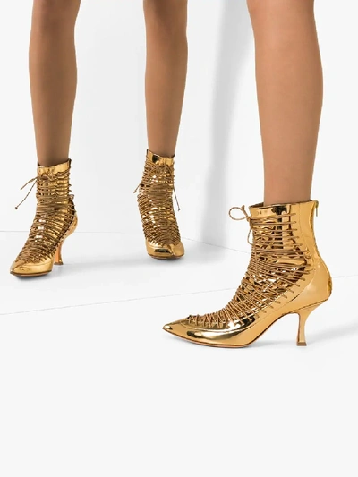 Y/project Lace-up Metallic Leather Ankle Boots In Gold | ModeSens