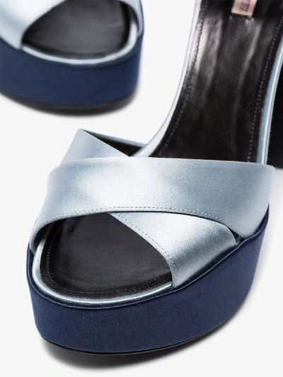 Shop Fabrizio Viti Blue Nina 100 Satin Platform Sandals