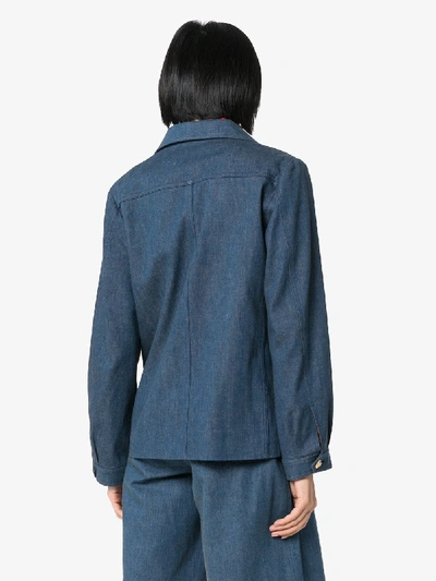 Shop Gucci Engraved Button Denim Jacket In Blue