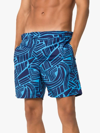 Shop Frescobol Carioca Tidal Print Swim Shorts In Blue