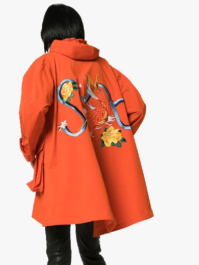 Shop Angel Chen Embroidered Hooded Parka Coat In Orange