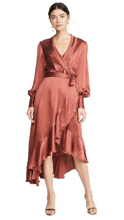 Shop Zimmermann Espionage Silk Wrap Midi Dress In Rouge