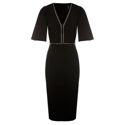 Shop Nissa Fitted Dress With Applied Crystals