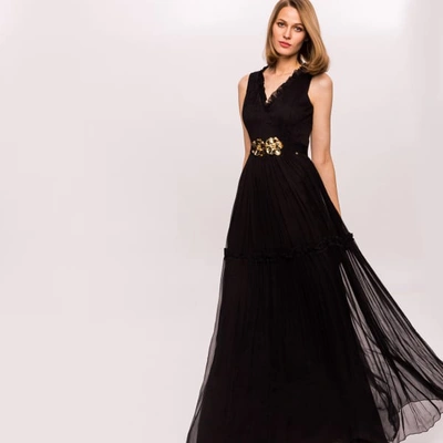 Shop Nissa Silk & Ruffle Dress With Floral Belt
