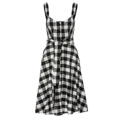 Shop Nissa Flared Plaid Cotton Dress With Buttons