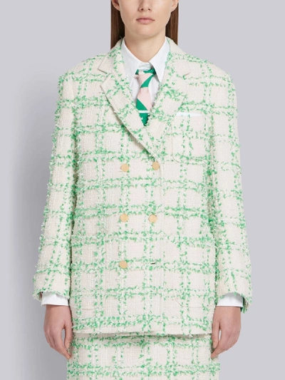 Shop Thom Browne Light Pink Tweed Overcheck Sack Jacket In White