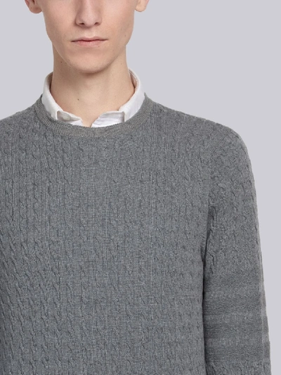 Shop Thom Browne Striped Sleeve Cable Knit Jumper In Grey
