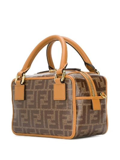 Shop Fendi Ff Monogram Boston Small Handbag In Brown