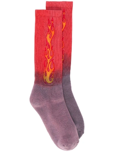 Shop Palm Angels Ombre Flame Logo Socks Red