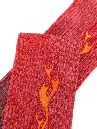 Shop Palm Angels Ombre Flame Logo Socks Red