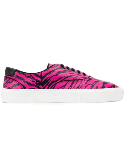 Shop Saint Laurent Pink Zebra Print Lace-up Sneakers