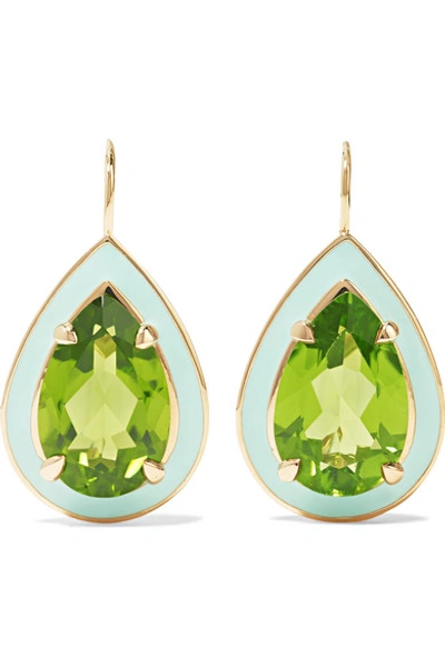 Shop Alison Lou Cocktail 14-karat Gold, Enamel And Peridot Earrings