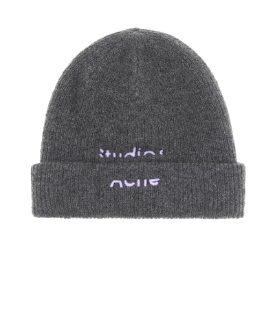 Shop Acne Studios Logo Wool-blend Beanie In Grey