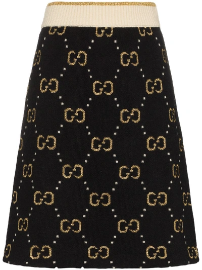 Shop Gucci Gg Logo Knitted Skirt In 1182 Black