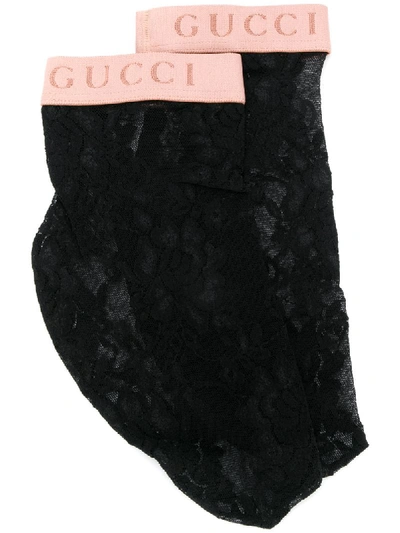 Shop Gucci Floral Lace Ankle Socks - Black