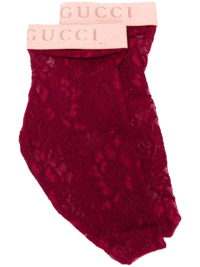 Shop Gucci Floral Lace Ankle Socks - Purple