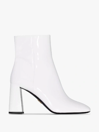 Shop Prada White Patent Leather 85 Ankle Boots