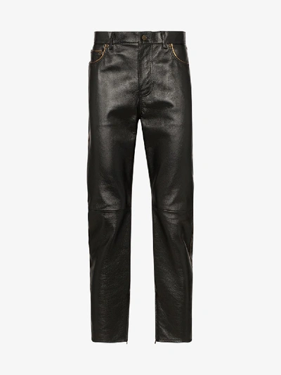 Shop Saint Laurent Slim Leg Leather Trousers In Black