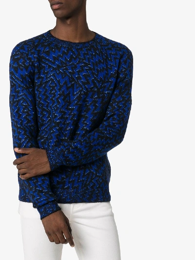Shop Saint Laurent Eclaire Zigzag Jacquard Sweater In Blue