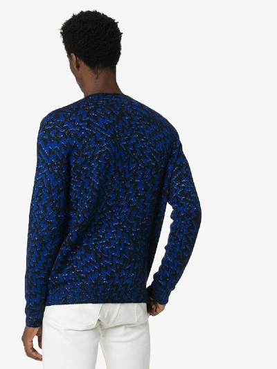 Shop Saint Laurent Eclaire Zigzag Jacquard Sweater In Blue