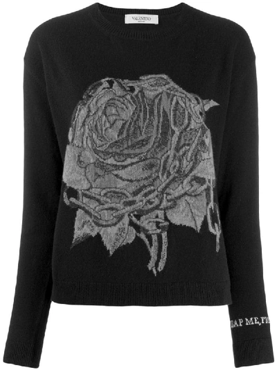 Shop Valentino Rose Intarsia Jumper - Black