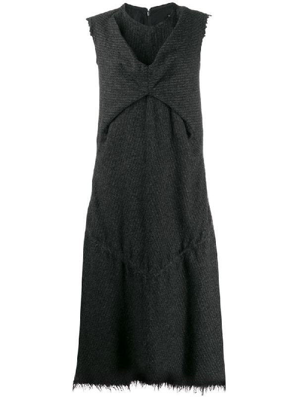Junya Watanabe Pinstripe Frayed Dress In Grey | ModeSens