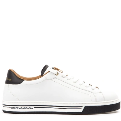 Shop Dolce & Gabbana White And Black Leather Rome Sneakers In Black/white