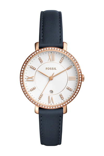 Shop Fossil Women's Jacqueline Crystal Leather Strap Watch, 36mm