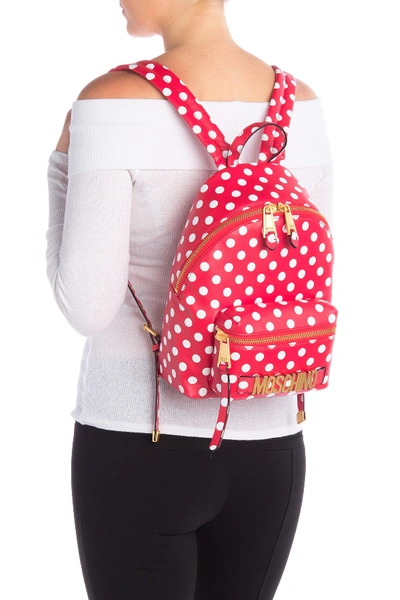 Shop Moschino Polka Dot Print Leather Backpack In Nero