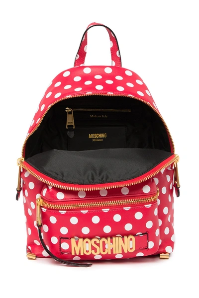 Shop Moschino Polka Dot Print Leather Backpack In Nero