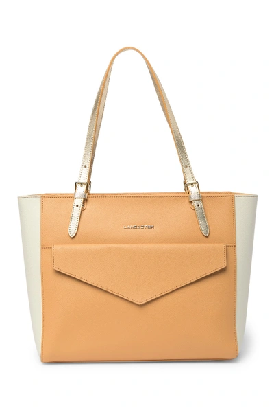 Shop Lancaster Adeline Leather Tote In Wheat/ivg