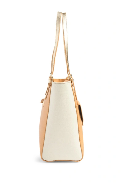 Shop Lancaster Adeline Leather Tote In Wheat/ivg